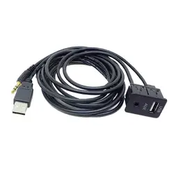 150cm Car Flush Mount USB Port Panel Auto Boat Truck 3.5mm AUX USB Extension Cable Adapter for Toyota for VW Nissan KIA Honda