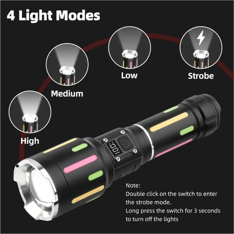 High Power White Light Fluorescent Flashlight  Rechargeable Zoomable Long Shot Torch Outdoor Hiking Camping Emergency Light view 5
