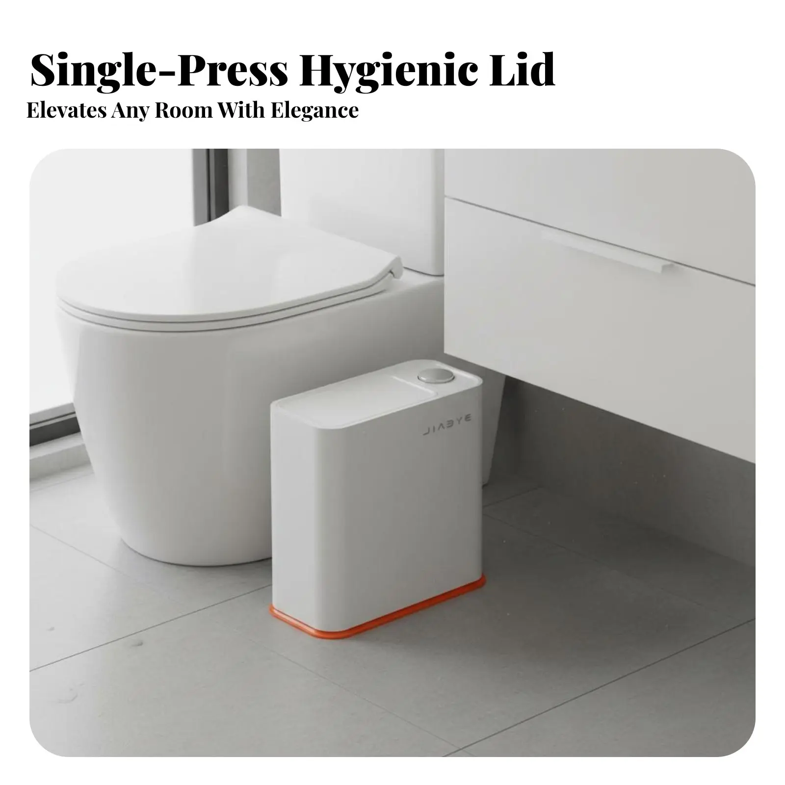Slim Trash Can with Lid Space Saving Press Top Garbage Bin Slim Trash Can Large Capacity Narrow Bathroom Bin Push Button