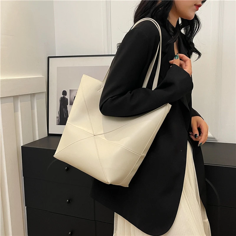 Große Kapazität Tasche Für Frauen Pu Leder Handtasche Designer Eimer Schulter Tasche Weibliche Top Griff Tote Einfache Reisetasche Schwarz – Detail 19