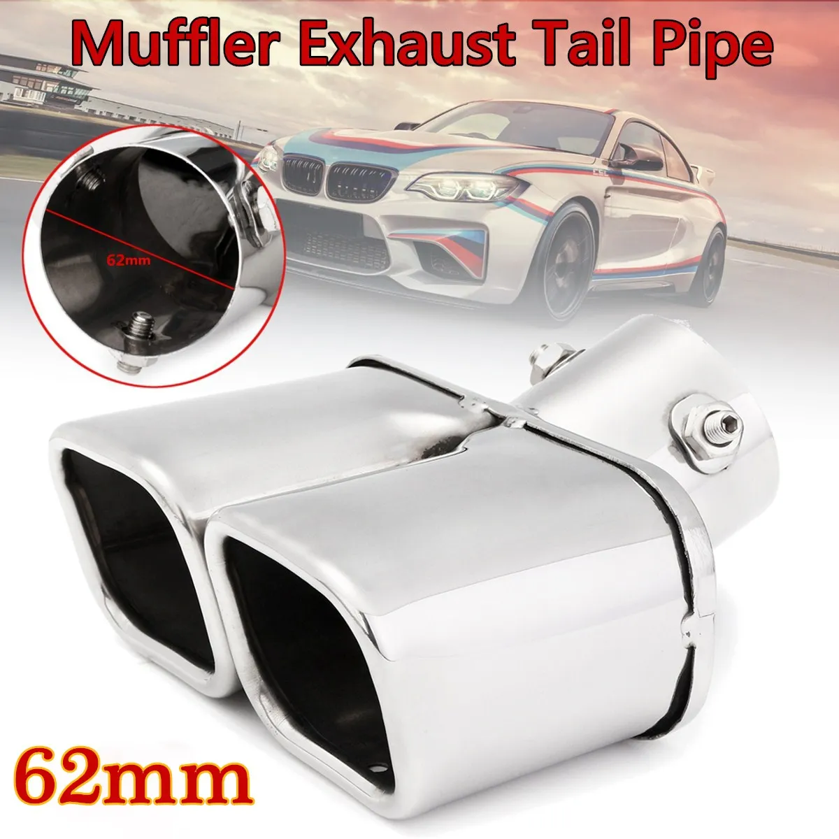 

Universal Car Stainless Steel Exhaust Pipe Muffler Tail Pipe Nozzle End Universal Square End One Change Two Double 62mm