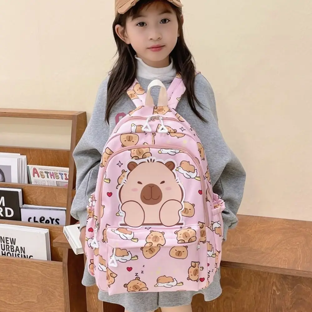 Cartoon Nylon School Bags Waterproof Capybara Kids Backbag Large Capacity Backpack Gift