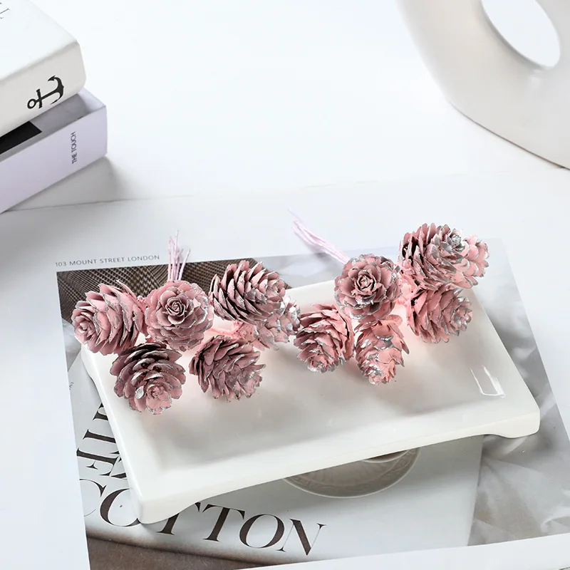 6Pcs/Bundle Pine Cone Artificial Plants for Home Decor Christmas Decoration Fake Plant Xmas Tree Garland Ornaments DIY Accessory