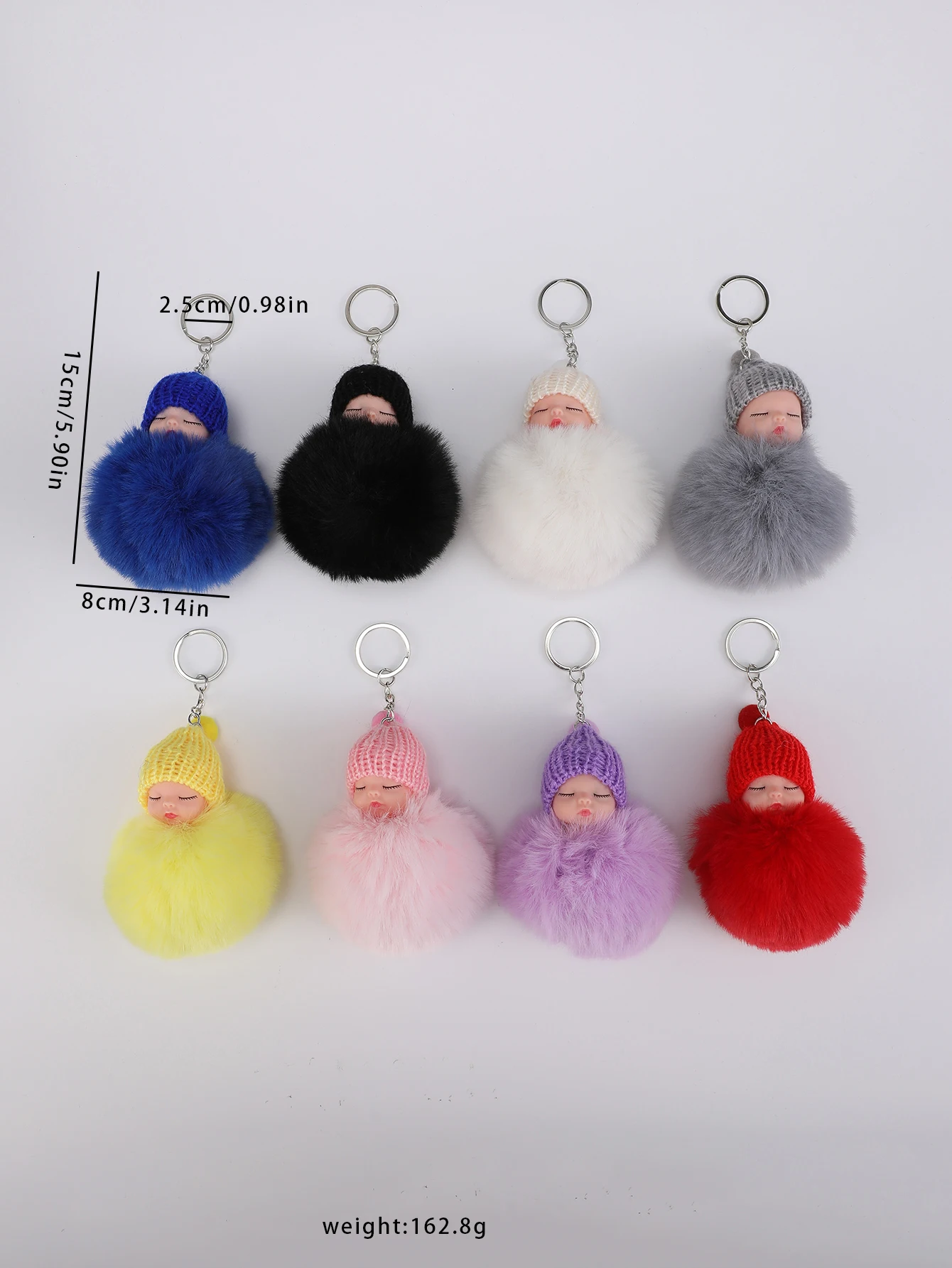 8pcs Sleeping Doll Fur Ball key Chain Men And Women Fashion Mobile Phone Car plush Doll Bag Accessories Pendant, Holiday Gift