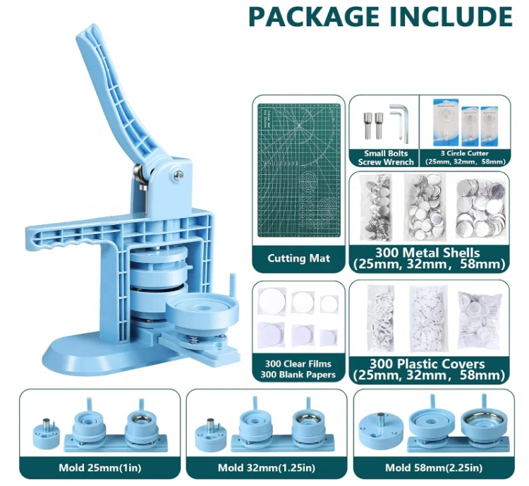 Button Maker Machine Multiple Sizes (4th Gen), Pin Maker Machine 1+1.25+2.25 inch / 25+32+58mm, Badge Button Press Machine