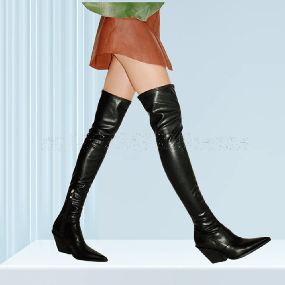 

Wedge Heels Pointed Toe Boots Skintight Matte Leathers Shoes for Women over the Knee Fashion Shoes 2025 Zapatos Para Mujere
