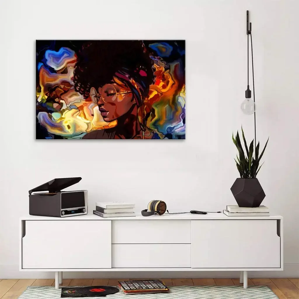 African American Women Painting Canvas Wall Art Abstract Style Picture For Living Room Hippie Bedroom Decor