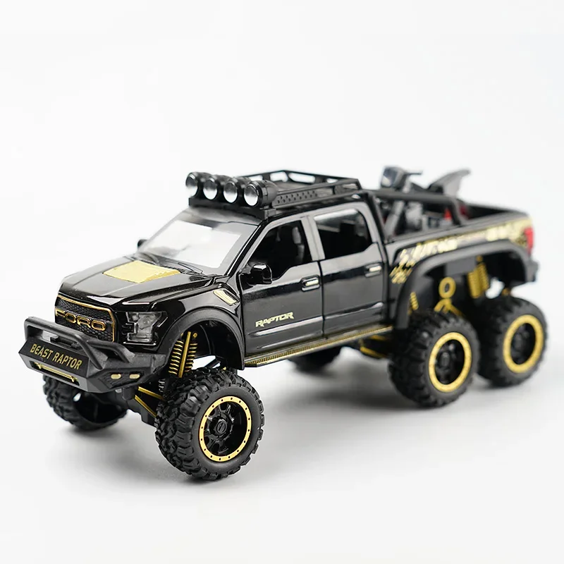 1/32 Ford Raptor F150 Off-Road Vehicle 6X6 Pickup Suspension Big Wheel Diecast Alloy Car Model Children\'s Toy Truck Boy Gift