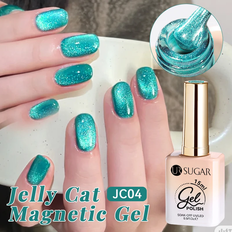 UR SUGAR 15ml Pink Green Cat Magnetic Gel Nail Polish Shine Glitter Semi Permanent Soak Off UV LED Varnish Nail Supplies Art