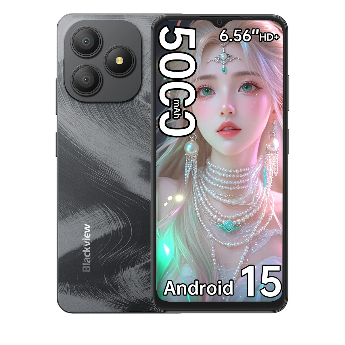 Blackview WAVE 9C [pas de chargeur UE] Smartphone 4 Go + 128 Go/4 Go + 64 Go Android 15 60 Hz 6,56 ''HD + IPS 5000 mAh 13 MP + 8 MP empreinte digitale