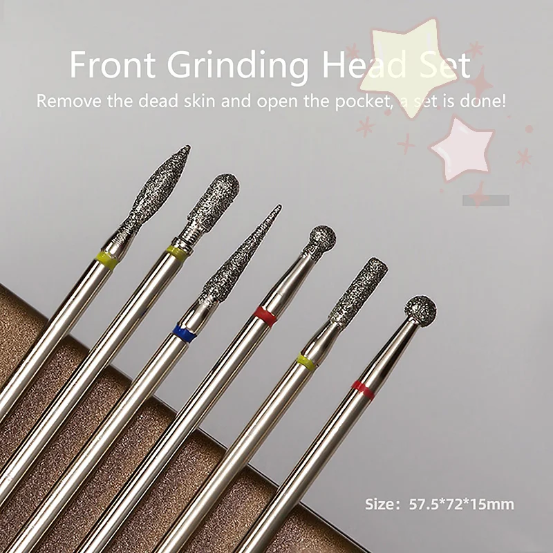 6Pcs/set Diamond Nail Grinding Head Polishing Electric Manicure Drill Bit Accessories