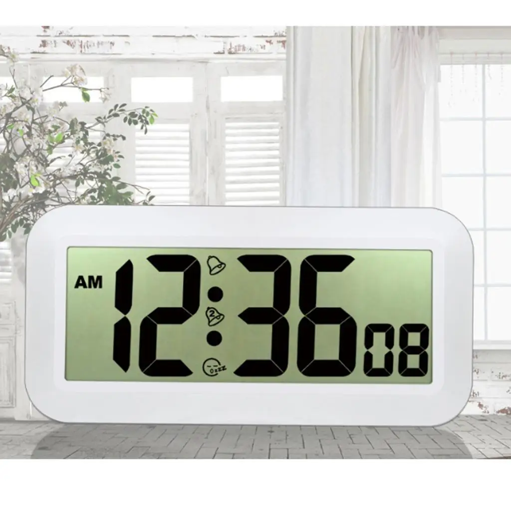Digital Wall Clock with Big LCD Screen Alarm Mute Function Calendar Days and Months Display for Bedroom Classroom Office