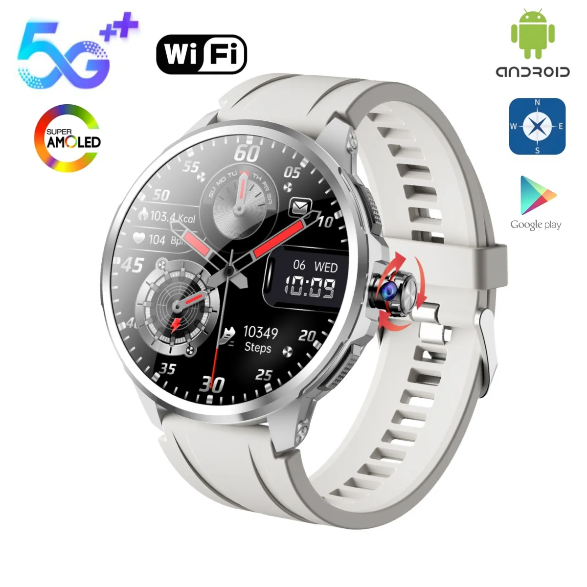 

4G 5G LTE Android System 1.95 inch 720*720 Amoled H99 Smart Watch 190° pull out Camera GPS WIFI NFC Game Tiktok Smart Watch 2025