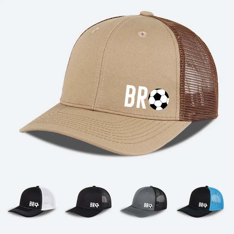BRO Soccer Print Mesh Trucker Hat Adjustable Breathable Base