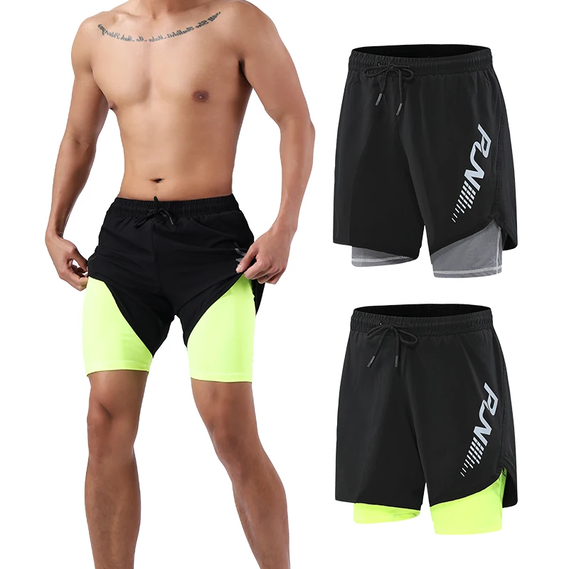 New Running Shorts Men 2 in 1 Jogging Gym Shorts Male Double-deck Quick Dry Workout Gym Sport Basketball Football Training Short