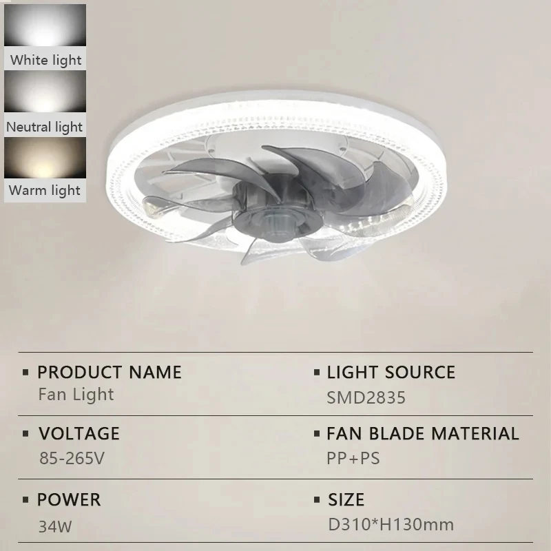 LED Ceiling Fan Light 2-in-1 Four-speed Mode E27 Dimmable Household Silent 85-265V Living Room Bedroom Kitchen Fan Light