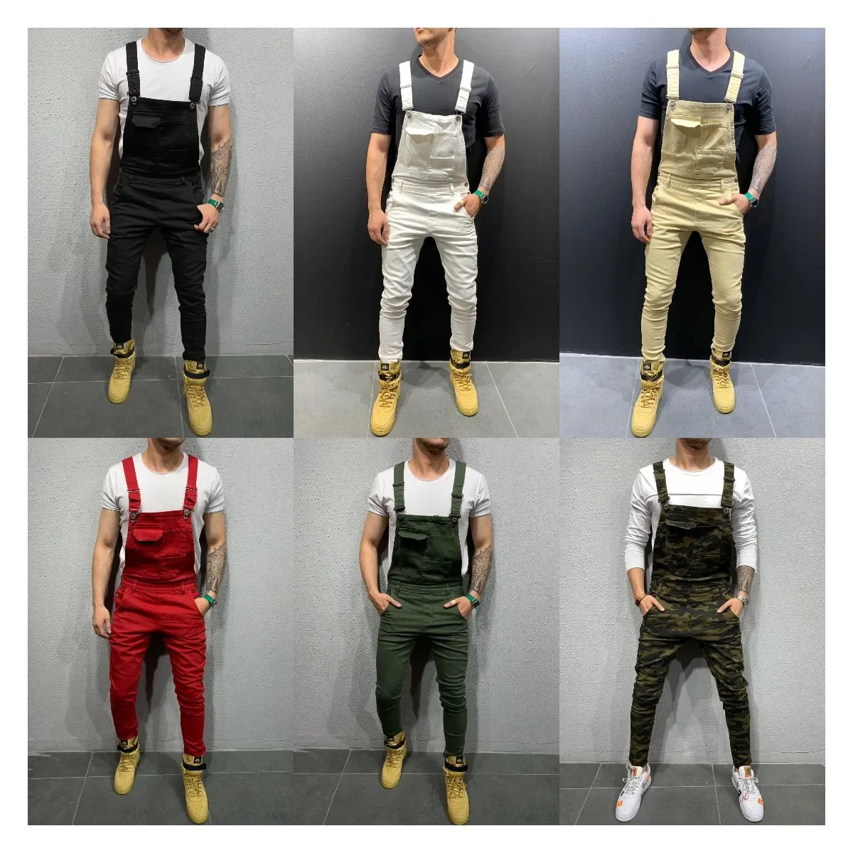 

Men Denim Overalls Washed Pencil Ankle Length Trousers Slim Fit One Piece Jeans Pockets Casual Jumpsuit Vintage Suspenders