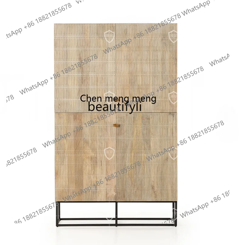 X Mid-Ancient Solid Wood Sideboard Retro Misty Style High Cabinet Clothes Closet Storage Cabinet Nordic Simple Carved Sideboard