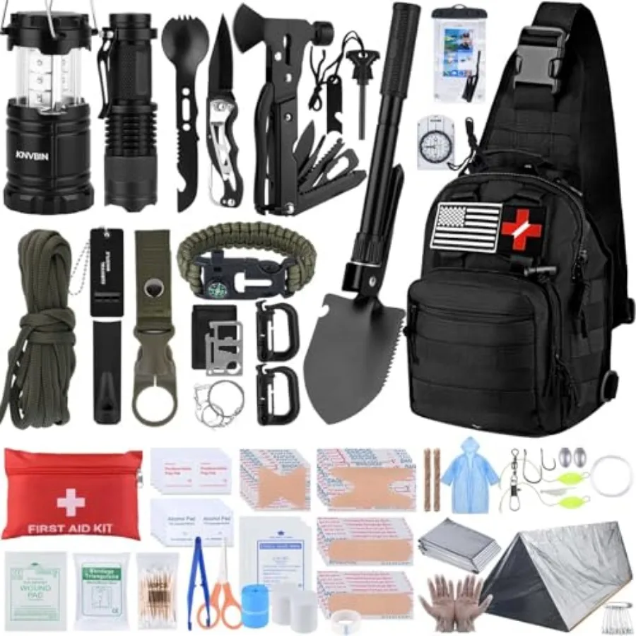 

Survival Kit, 250pcs Survival Tools Tactical Gear and Trauma Bag, Survival First Aid Kit with Molle Crossbody Bag and Emergency