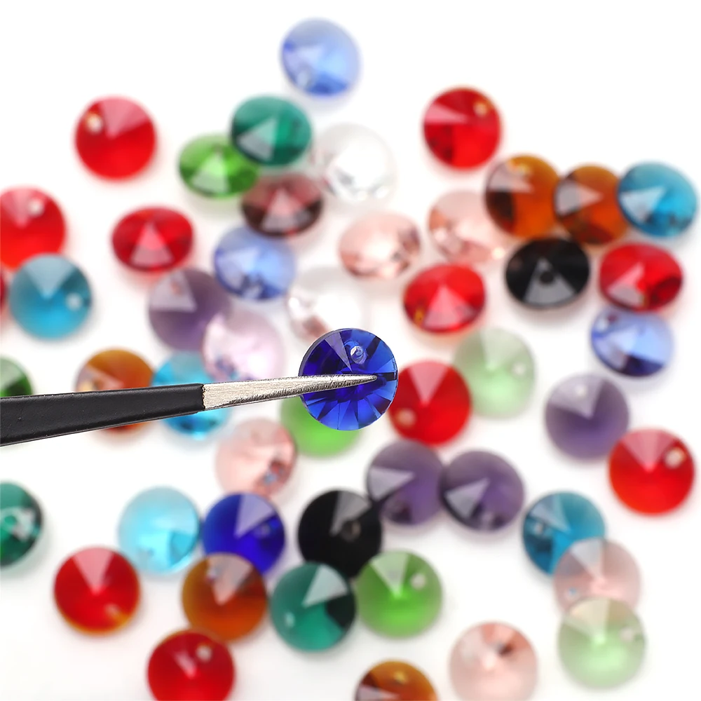 6mm 8mm 10mm 14mm Rivoli Crystal Beads Pointed Back Round Glass Beads Fancy Stone for Jewelry DIY Making Necklaces Earrings