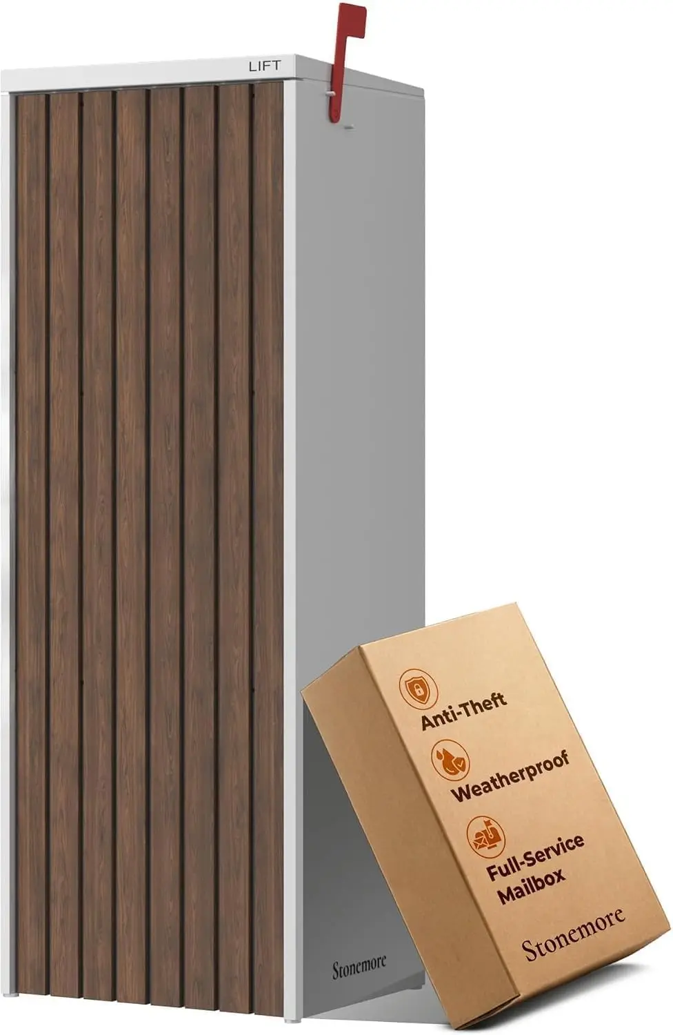 Aspen USPS Compatible Mailbox, Snow White/Walnut Package Mailbox, Anti-Theft Locking Parcel Drop Box for Porch, Large Mailbox fo