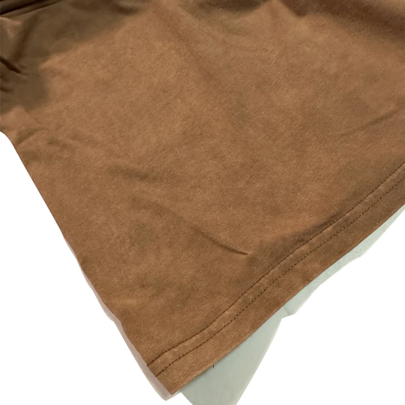 큰 사이즈 브라운 여성 반팔 티셔츠 워싱 및 디스트레스드 레트로 루즈 헤비 힙합 캐주얼 큰 사이즈 코튼 Y2K 탑