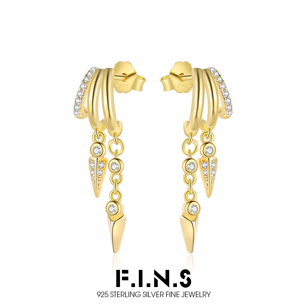 

F.I.N.S Original S925 Sterling Silver Earrings Double Layered Zirconia Rivet Drops Piercing Punk Ear Fine Jewelry Accessories