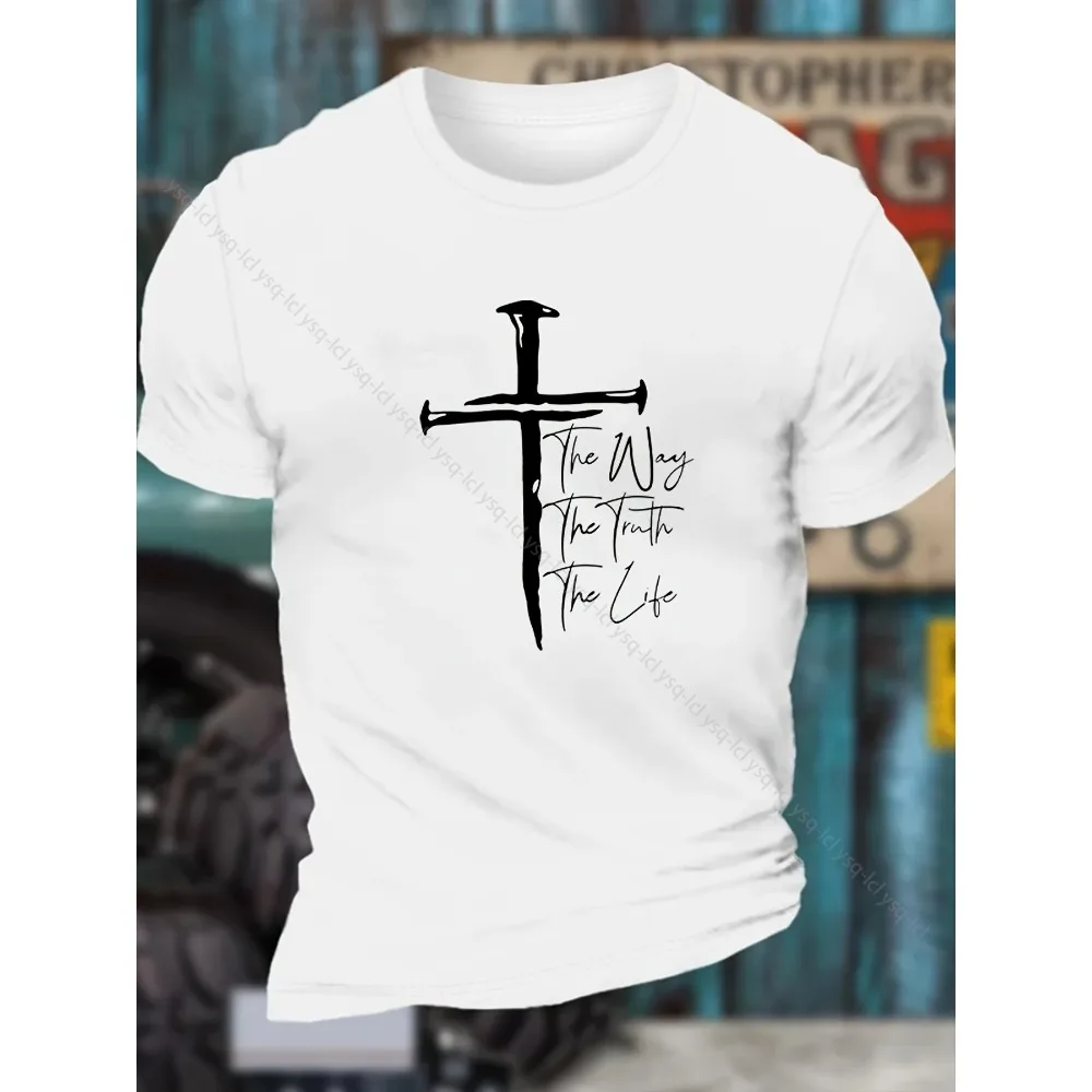 

Christian Cross Pattern Printed Casual Short-sleeved Men's T-shirt Comfortable and Casual Summer Men's and Women's T-shirt