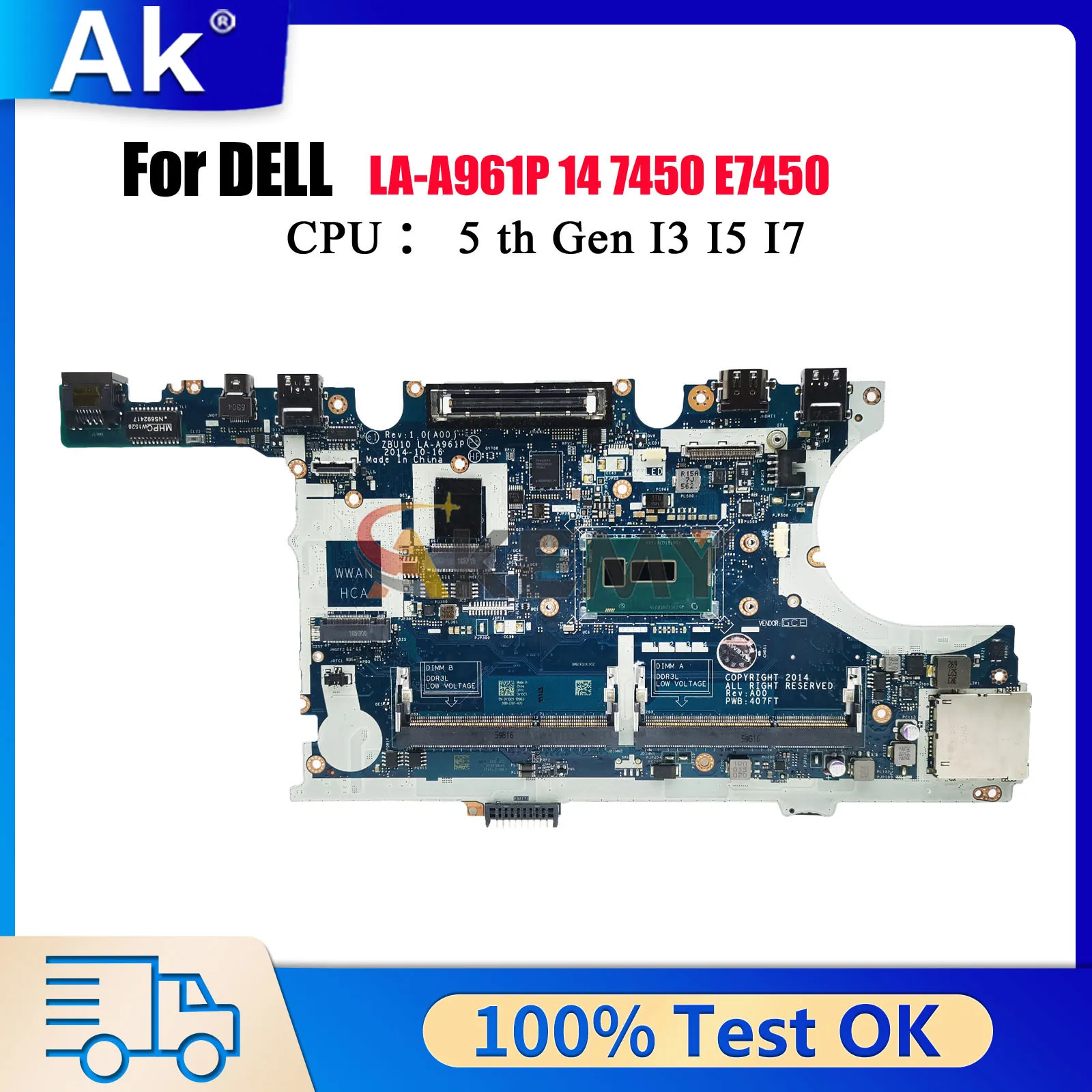 

LA-A961P Mainboard For Dell Latitude E7450 7450 0R1VJD 0420PP 0TFVF9 0V2CCD 100% Fully Tested