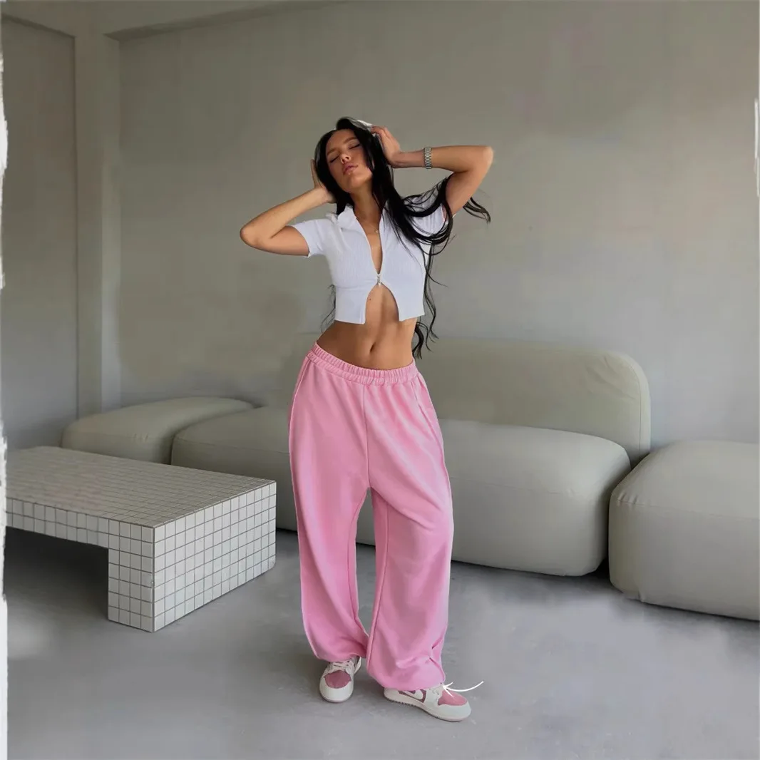 Mulher roupas calças estilo de rua americano solto calças casuais elegante e versátil cintura elástica sweatpants calças femininas