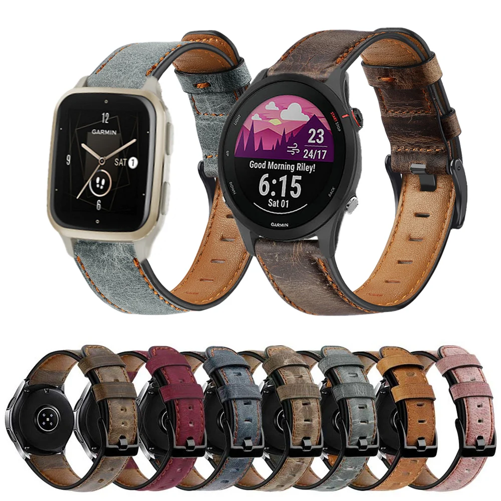 حزام من الجلد للغارمين Forerunner 255 Music Venu Sq 2 سوار ريترو للغارمين مقاربة S12 S42 مظهر كلاسيكي سوار ساعة ذكية