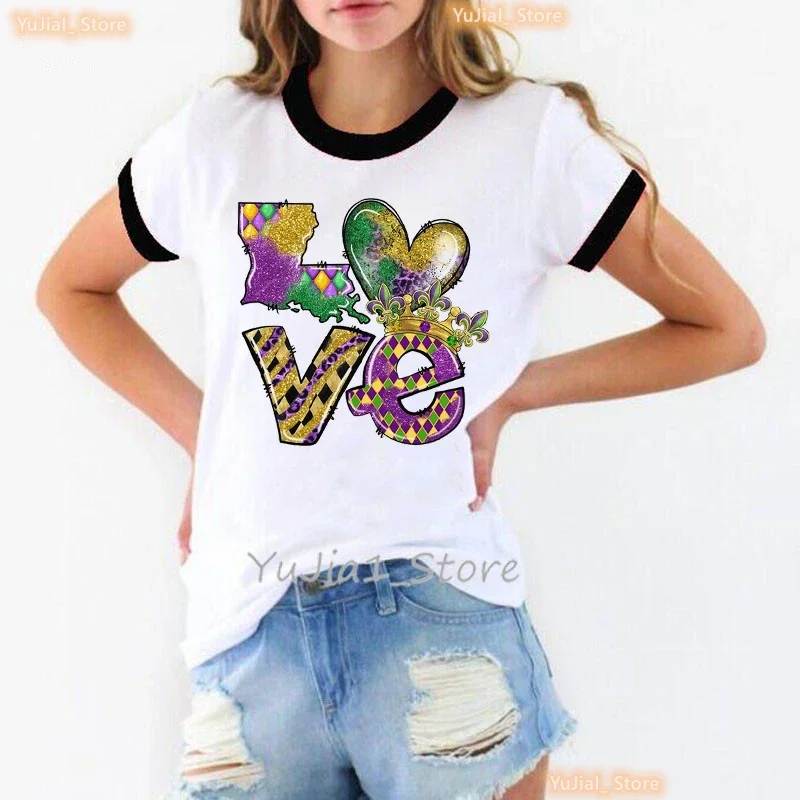 Mardi Gras Party Love Letter Print T Shirt Women'S Clothing Colorful Crown Leopard Tshirt Femme Harajuku Shirt Streetwear