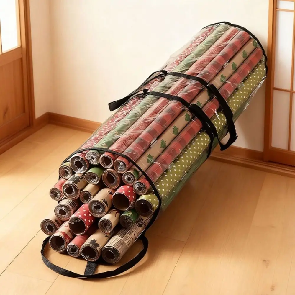 

Cylinder Wrapping Paper Storage Bag Transparent Waterproof Gift Wrap Storage Bag with Handle Zipper PVC