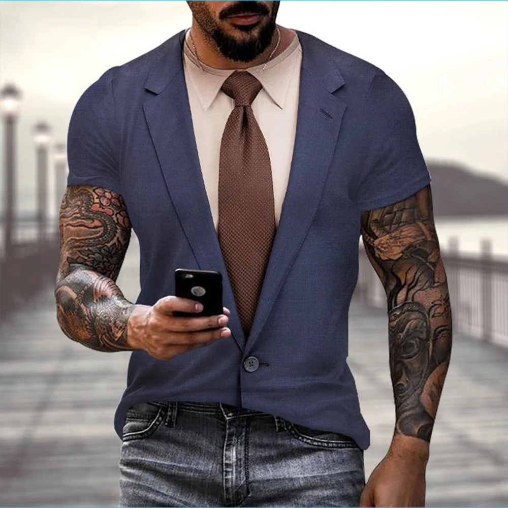 fun fake suit 3D Print sport Quickdry Breatha Men T-Shirt Outdoor Street Casual Fashion Role-Playing Y2K  parent-child clothing