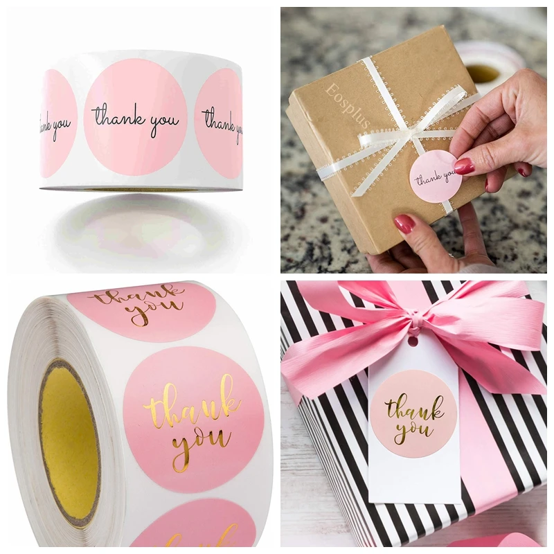 100-500pcs Thank You Stickers Pink Stickers For Company Giveaway & Birthday Party Favors Labels & Mailing Supplies & Office