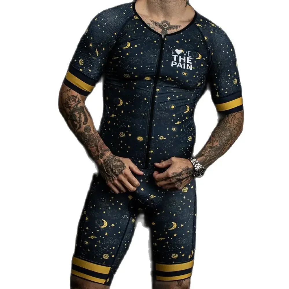 Love The Pain Men Cycling Skinsuit Triathlon Speedsuit Trisuit Short Sleeve Speedsuit Maillot Ciclismo New Style Jumpsuit 2021