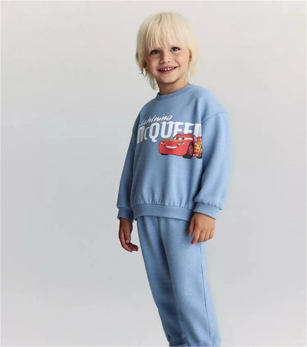 

Костюм для мальчиков, осенняя одежда Диснея, топы с героями мультфильмов, повседневные спортивные штаны, синие костюмы, спортивные модные толстовки для малышей + брюки, 2 шт.