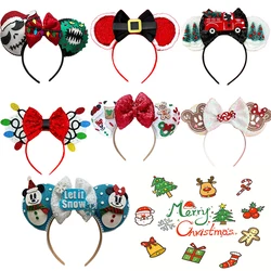 Diadema con orejas de árbol de Navidad de Disney para niña, sombrero de muñeco de nieve de Navidad, diademas para niño, Mickey, dulces, accesorios para el cabello, tocado con lazo para mujer