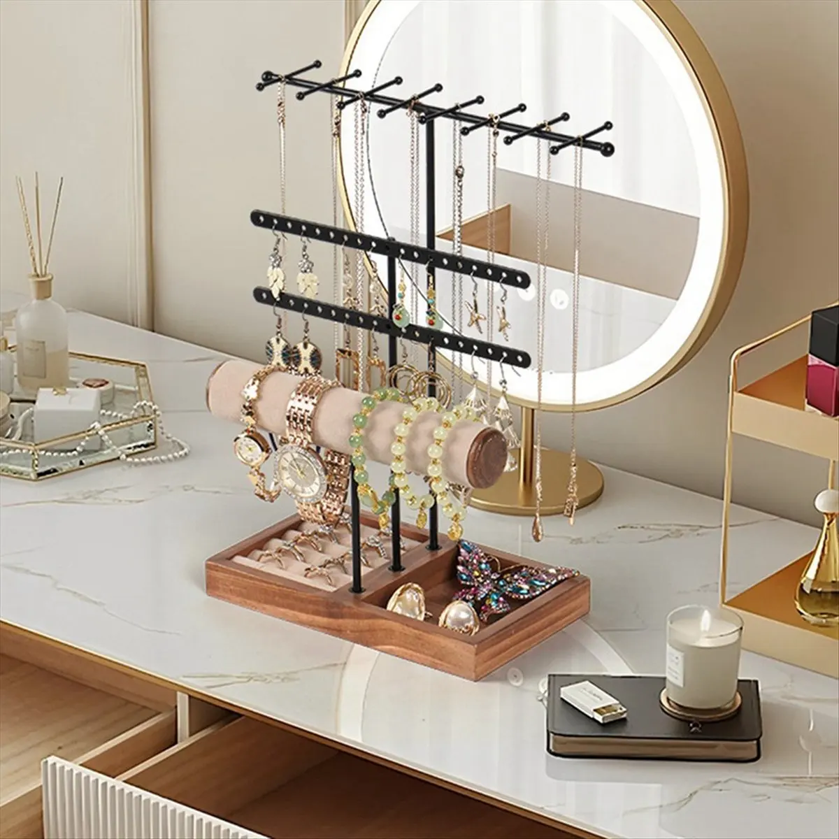 Lively- 4 Tier Earring Jewelry Rack Multi-Functional Hairband Watch Bracelet Bangle Display Rack Ring Jewelry Necklace Stand