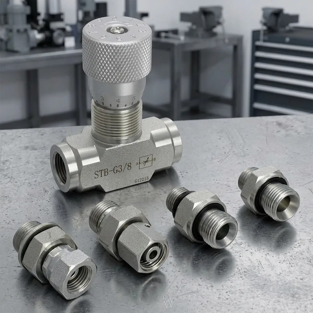 Hydraulic Flow Control Valve STB-G3/8 for Mini For Excavator Compatible with 3/8 Inch Thread Systems 5 Piece Set