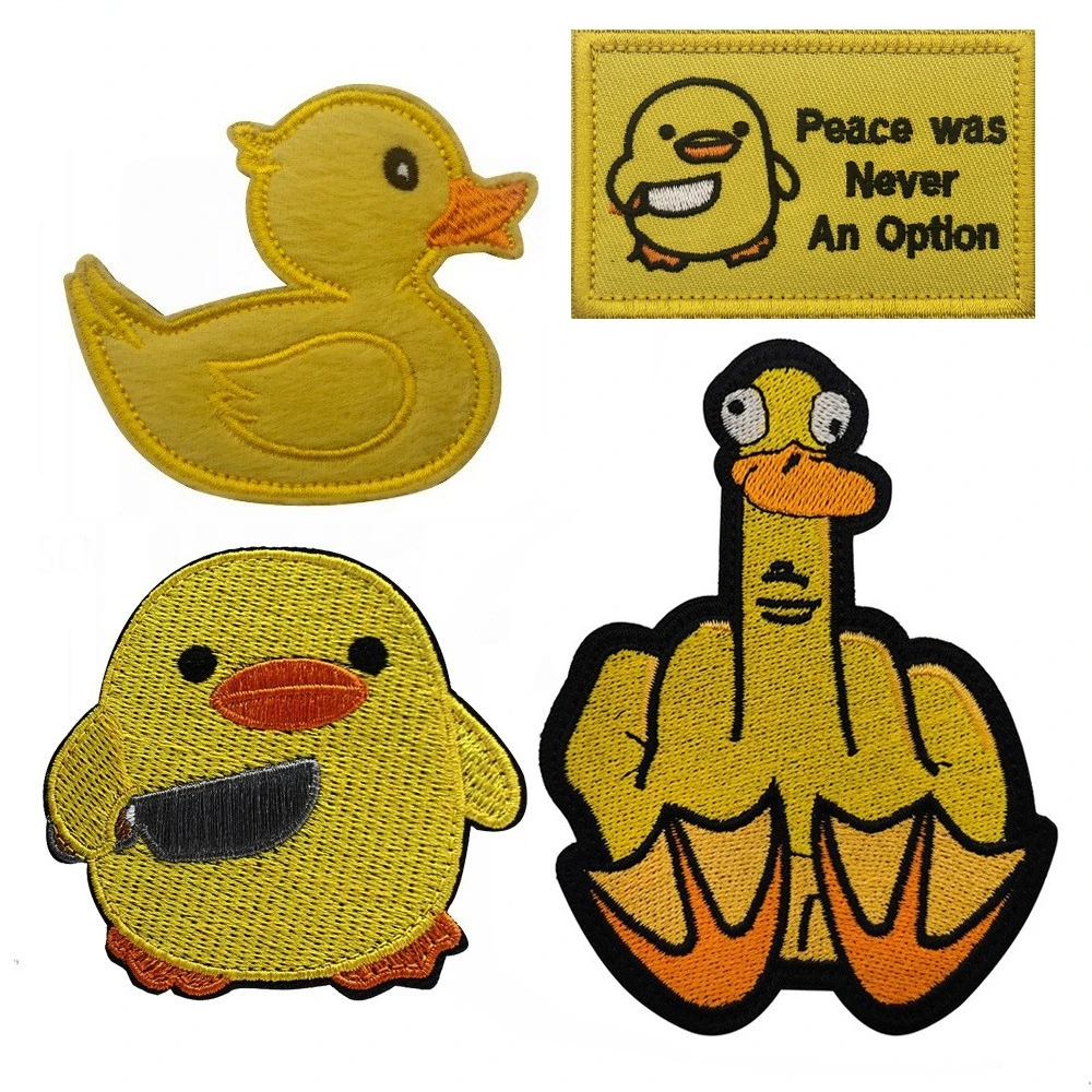 Patches de gancho e laço do bordado dos desenhos animados, Pequeno pato  amarelo, Emblema moral com faca na mochila, Etiqueta do chapéu, Remendo  tático - AliExpress, image size:1000x1000