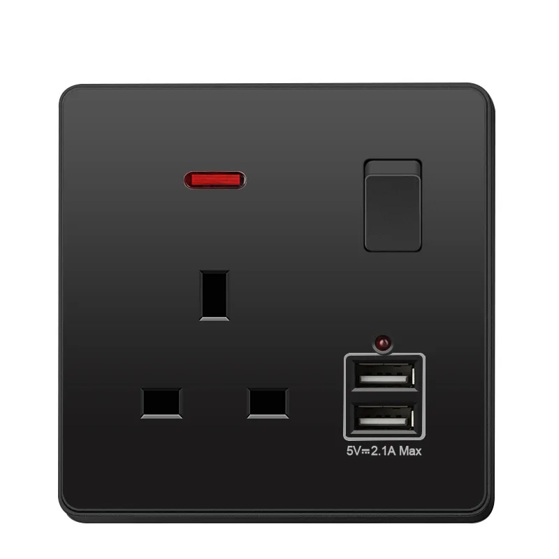 UK Malta Africa Hongkong Standard Black 86 146 Type PC Panel Sockets 2USB Type C Fast Charge USB Outlets