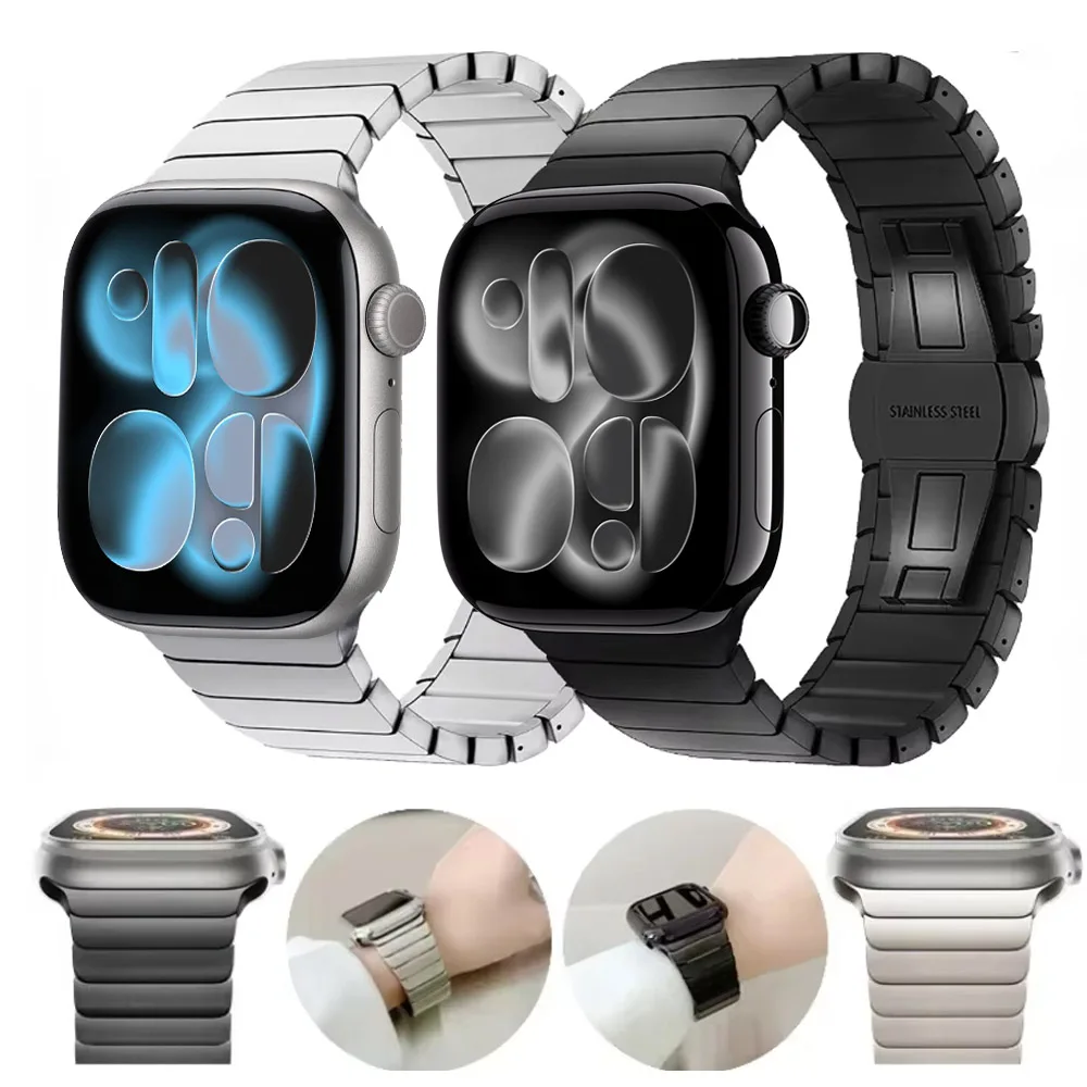 

Metal Link Bracelet Strap for Apple Watch Ultra 3 2 1 49mm 11 10 9 8 7 46mm 45mm 41mm Stainless Steel 6 5 4 SE3 44mm 40mm 42mm