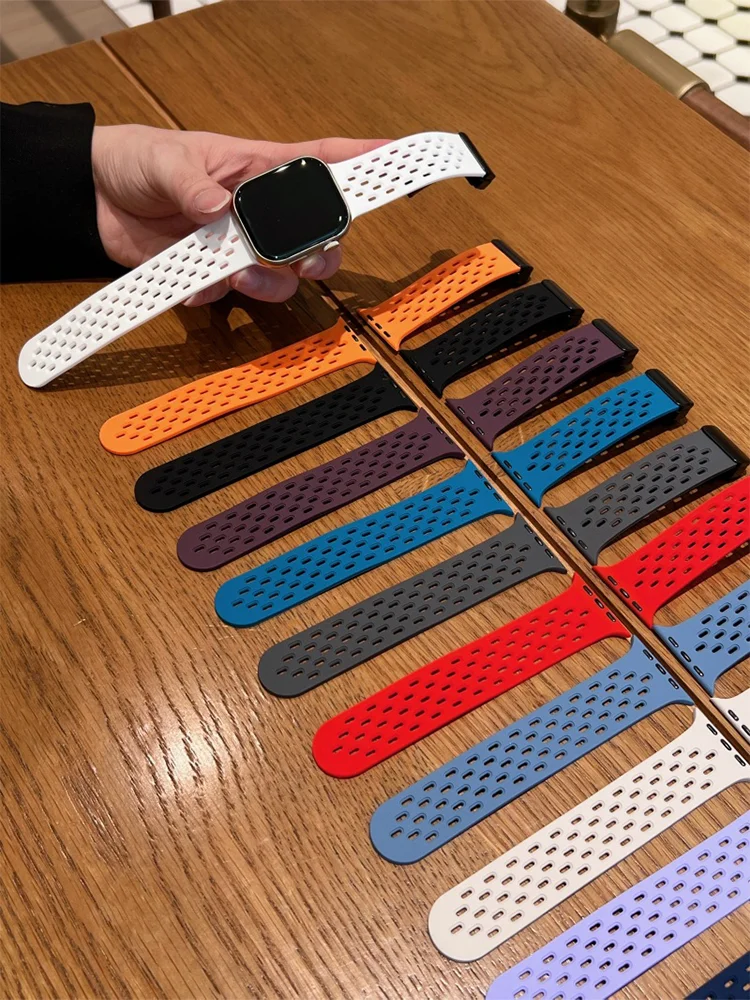 Магнитные ремешки для Apple watch ultra 2, ремешок 49-46 мм, 44 мм, 45-40 мм, 41 мм, 42, 38 мм, силиконовый браслет iWatch Series 9 7 8 se 6 5 4 10