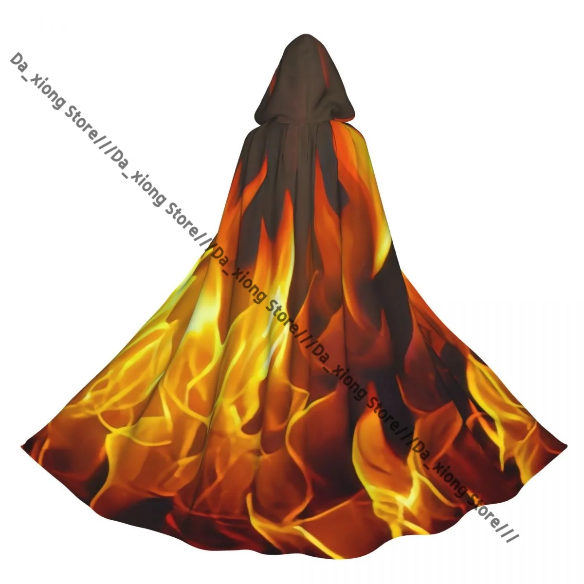 

Medieval Halloween Cosplay Cloak Hooded Coat Fire Flames Pattern Cape Coat Long Trench Costume Wizard Cloak