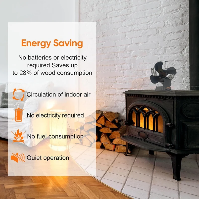 HOT! Wood Stove Fan Heat Powered 4-Blade Fireplace Fan For Wood/Fireplace/Log Burner 60 Degree Shaking Heads Fan