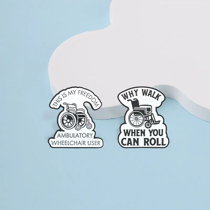 Warum laufen, wenn man rollen kann? Emaille-Abzeichen, Rollstuhl-Freiheits-Slogan-Pin, Brosche mit Zitat zur Behinderungsbewusstsein, Geschenkset für Freunde. – Detail 6