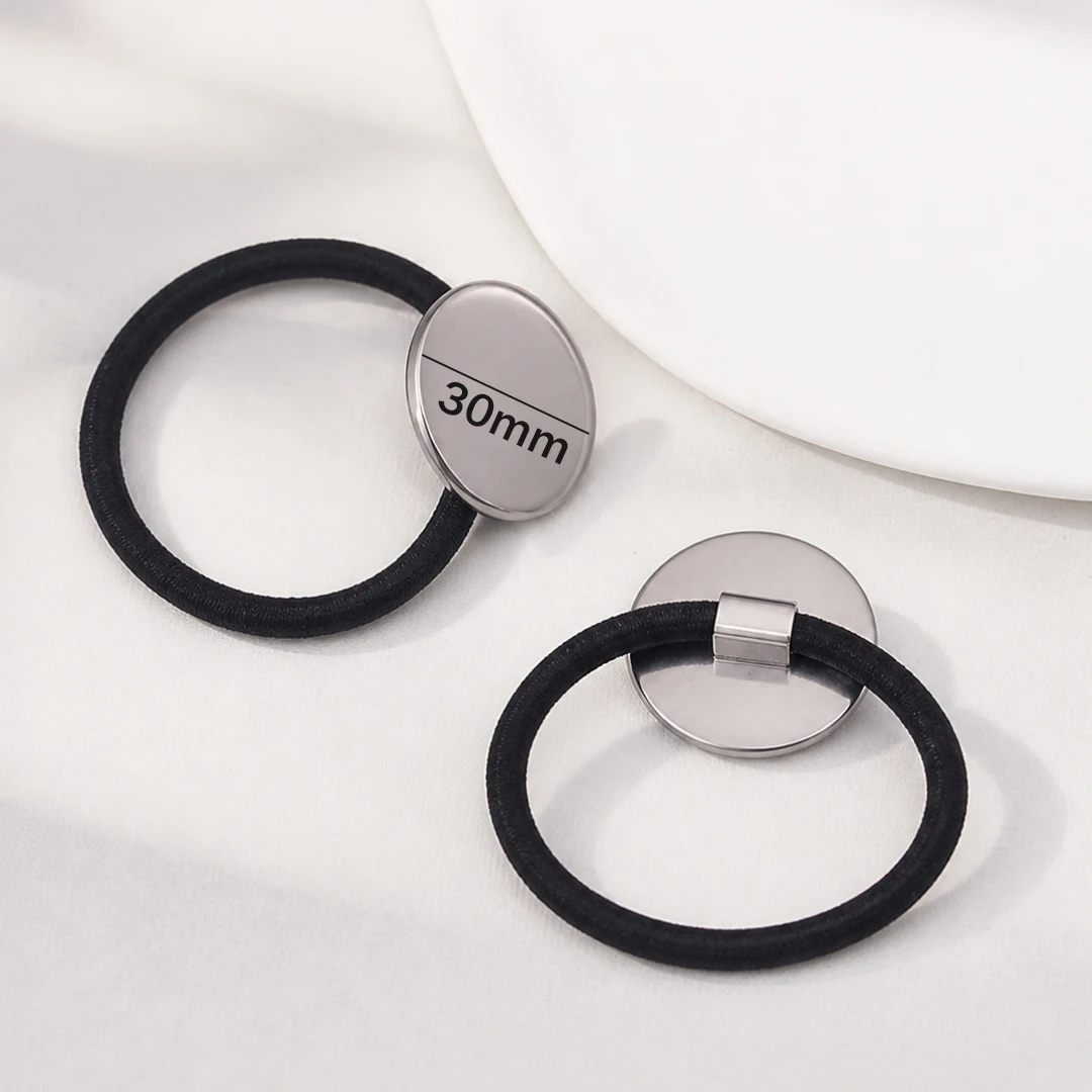 5pcs Hair Ties Stainless Steel Blank Round Base Tray Setttings Hair Rope For DIY Non-Damage Ponytail Cuffs Holders Thick Hair view 6