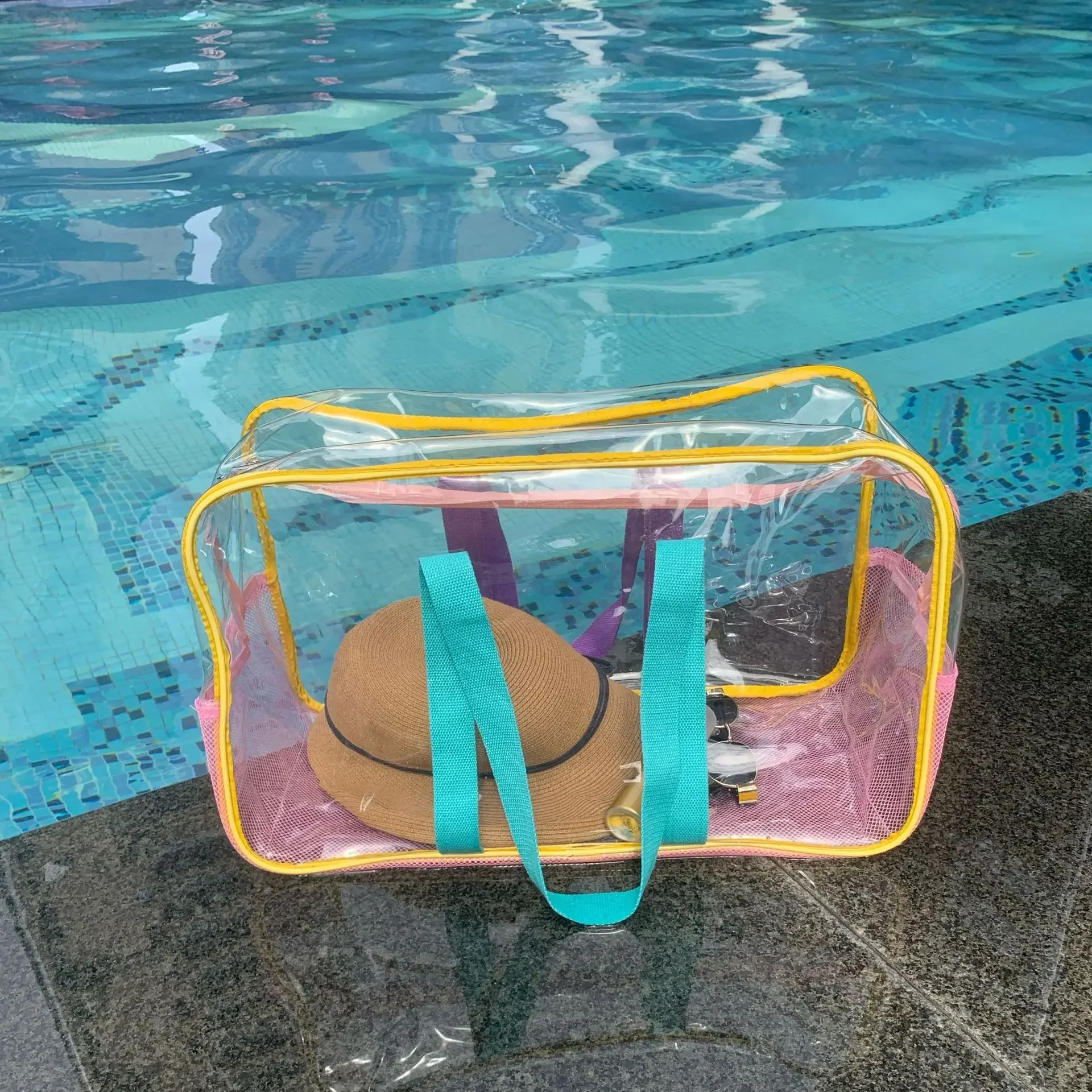 Popular PVC Transparent Jelly Zipper, Large Capacity Waterproof Swimming Beach Handbag, Square One Shoulder Portable Fitness Bag