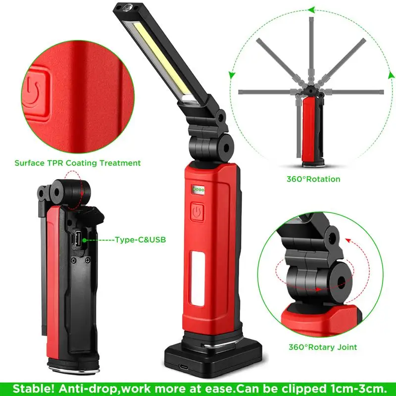 Outdoor Folding Working Light Dimmable COB LED Flashlight Inspection Lamp Multifunction Handheld Camping Emergency Lights